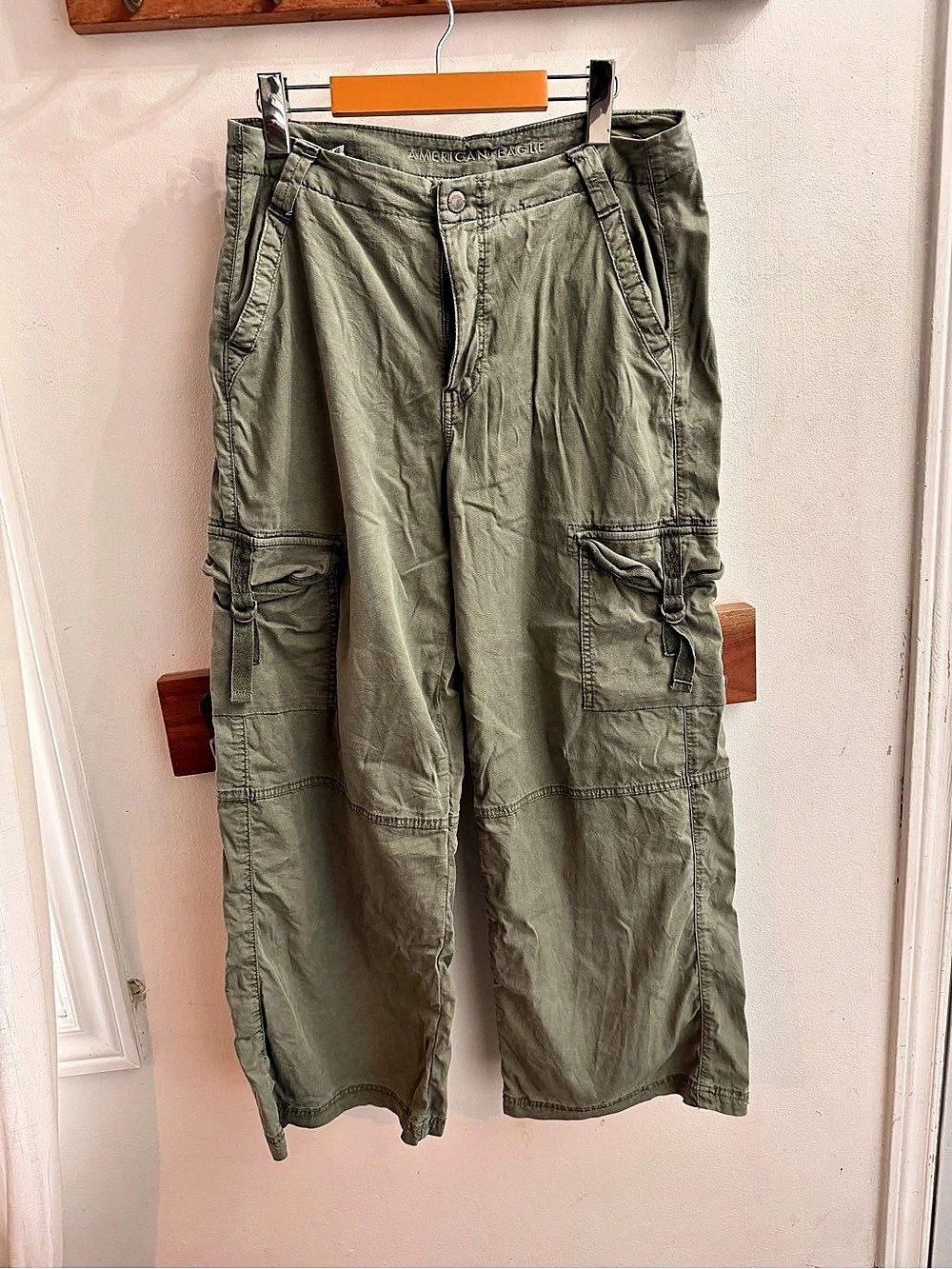 American Eagle AE Dreamy Drape Super High Rise Cargo Pants in military green